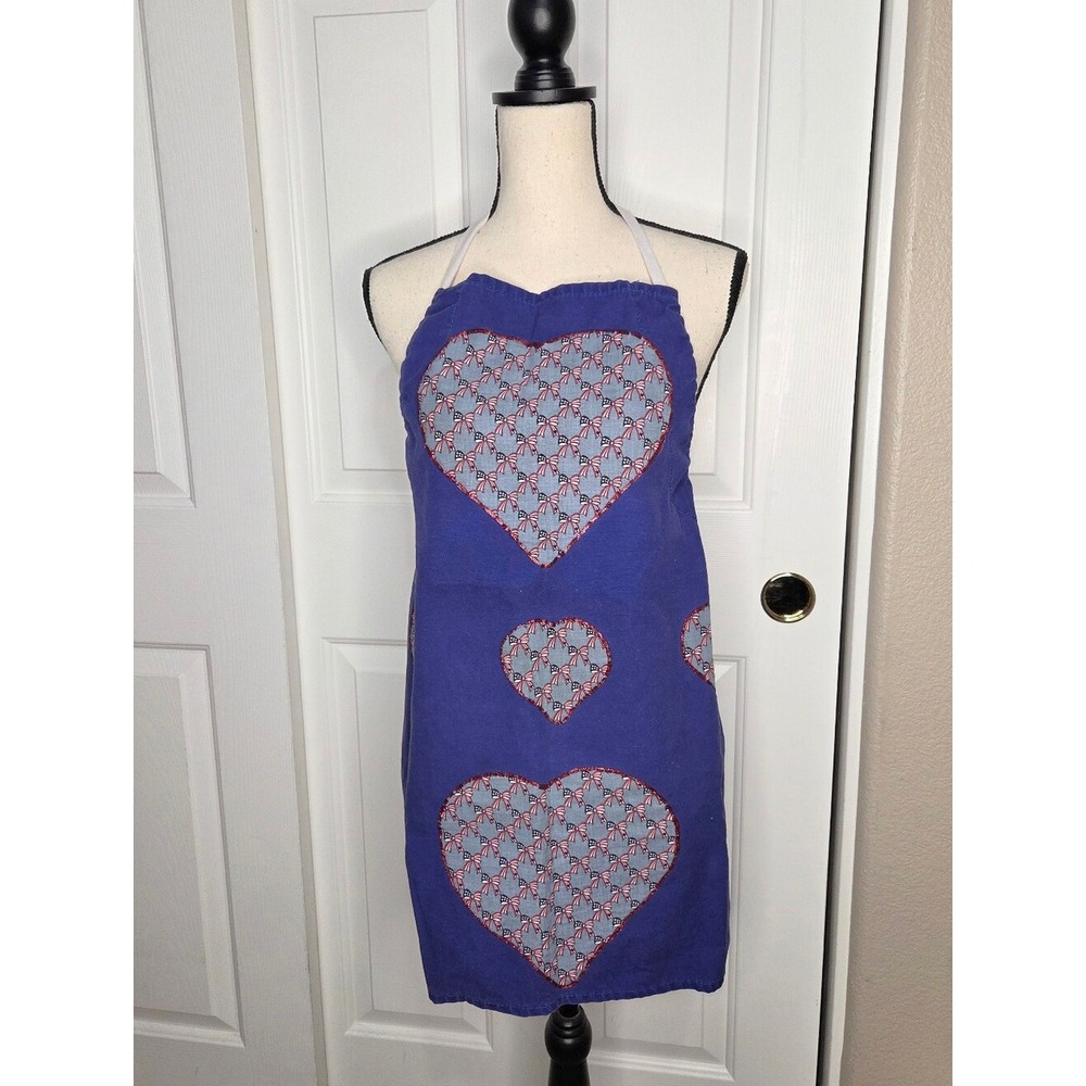 Handmade Blue Heart Kitchen Apron Red White And Blue Ribbon Bows Design
